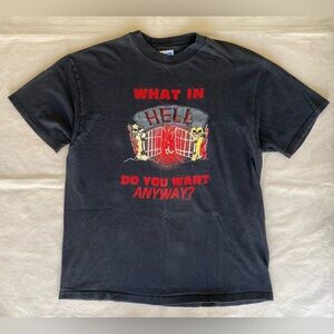 Vintage Hanes Beefy Tee 1993 Rhemawear Black Graphic Novelty Religious Shirt L